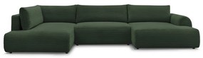 Тъмнозелен разтегателен ъглов диван от рипсено кадифе (десен ъгъл/"U" форма) Lucien – Bobochic Paris
