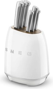 Комплект ножове със стойка SMEG KBSF02WH, 7 части, Слотове от акациево дърво, Немска неръждаема стомана, Бял