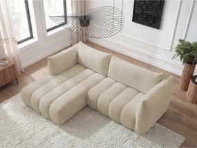 Бежов ъглов диван от прежда с примки от букле (ляв ъгъл) Azra – Bobochic Paris