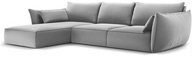Светлосив кадифен ъглов диван (ляв ъгъл) Vanda – Mazzini Sofas