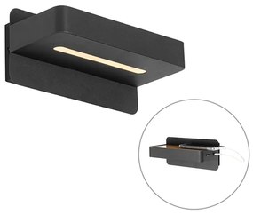 Модерен стенен аплик черен с LED с USB и превключвател - Ted