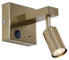 Модерна стенна лампа златиста с USB-C накланяща се - Rex