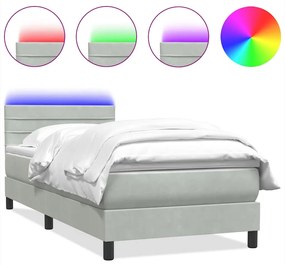 3316965 vidaXL Боксспринг легло с матрак и LED, светлосиво, 100x210 см, кадифе