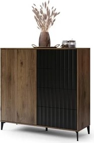 Скрин РИМИНИ К-123С Елегантен Орех/Черно - МОДЕРЕН ШКАФ С ЧЕКМЕДЖЕТА И НАБРАЗДЕНИ ФРОНТОВЕ