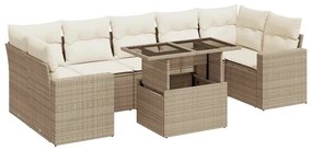 3326279 vidaXL Градински диван с възглавници, 8 части, бежов полиратан