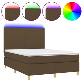 3135272 vidaXL Боксспринг легло с матрак и LED, тъмнокафяво, 140x190 см, плат