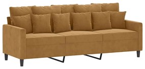 359320 vidaXL 3-местен диван, кафяв, 180 см, кадифе