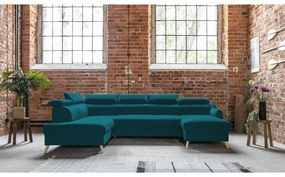 Тюркоазен кадифен U-образен ъглов диван (ляв ъгъл) Sweet Harmony - Miuform