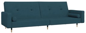 375748 vidaXL 2-местно разтегателно канапе с две възглавници, синьо, кадифе