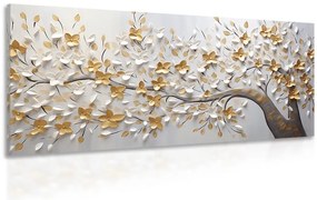 Картина на платно – Дърво с бяло-златни цветя