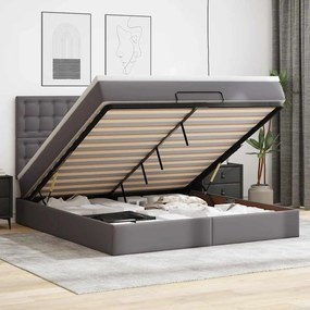 3313863 vidaXL Османска легло с матрак&LED, сиво, 160x200 см, изкуствена кожа