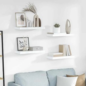 323747 vidaXL Окачени стенни рафтове, 4 бр, бял гланц, 50x23x3,8 см, МДФ