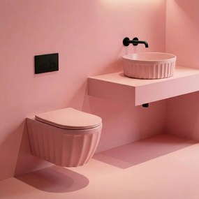 Комплект: Стенна тоалетна чиния + Мивка за плот Rea Duo Sweet Pink Matt