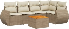 3257325 vidaXL Градински диван с възглавници, 6 части, бежов полиратан
