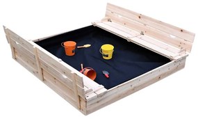 GINGER HOME Дървен пясъчник с пейки и сгъваем капак 157х157 см.