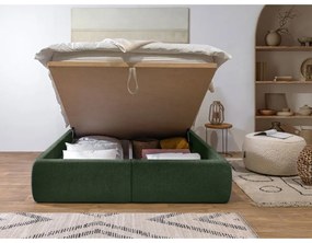 Тъмнозелено двойно тапицирано легло с място за съхранение с включена подматрачна рамка 160x200 cm Garance – Bobochic Paris