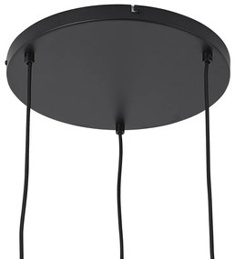 Висяща лампа черна с кехлибарено, димно и прозрачно стъкло 3 светлини - Елена