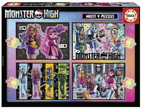 Прогресивен пъзел, Educa, Monster High 4 в 1, 50/80/100/150 части