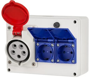 Scame Табло сглобено с индустриални контакти, стенен монтаж, серия ADAPTO 1х 3P+N+E 32A и 2х Шуко  - 625.2000-006