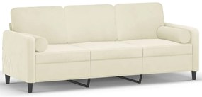 3200899 vidaXL 3-местен диван с декоративни възглавници кремав 180 см кадифе