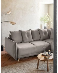 Светлокафяв велурен разтегателен диван (десен ъгъл) Lazy Lukka - Miuform