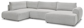 Светлосив разтегателен ъглов диван от рипсено кадифе (десен ъгъл/"U" форма) Lucien – Bobochic Paris
