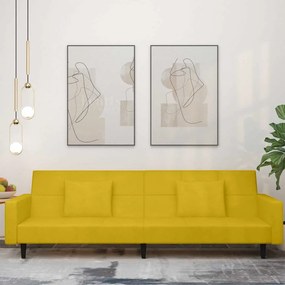 375822 vidaXL 2-местно разтегателно канапе с две възглавници, жълто, кадифе
