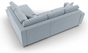 Светлосин кадифен разтегателен ъглов диван с място за съхранение (десен ъгъл/L форма) Kyoto – Cosmopolitan Design