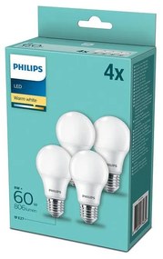 КОМПЛЕКТ 4x LED Крушка Philips E27/8W/230V 2700K
