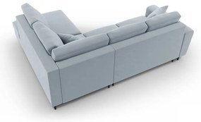 Светлосин кадифен разтегателен ъглов диван с място за съхранение (десен ъгъл/L форма) Kyoto – Cosmopolitan Design