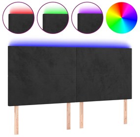 3122206 vidaXL LED горна табла за легло, черна, 180x5x118/128 см, кадифе
