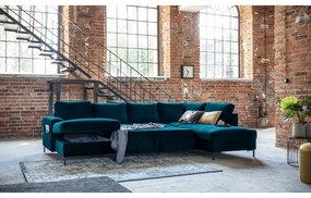 Кадифен разтегателен ъглов диван петролен (десен ъгъл) Lofty Lilly – Miuform