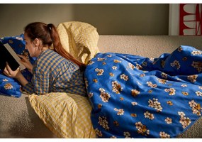 Жълто и бяло удължено крепирано спално бельо за единично легло 140x220 cm Bæk&amp;Bølge - JUNA