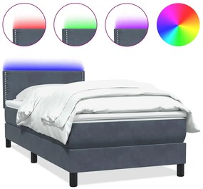 3316768 vidaXL Боксспринг легло с матрак и LED, тъмносиво, 90x210 см, кадифе