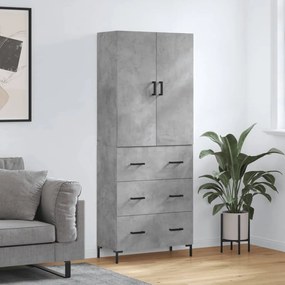 3195847 vidaXL Висок шкаф, бетонно сив, 69,5x34x180 см, инженерно дърво