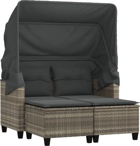 365786 vidaXL 2-местен външен диван с навес и табуретки светлосив полиратан