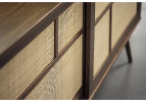 Тъмнокафяв нисък скрин от декор от дъб с плъзгащи се врати 180x80 cm Barrali – Unique Furniture