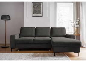 Тъмносив разтегателен ъглов диван от рипсено кадифе (десен ъгъл) Lofty Lilly – Miuform