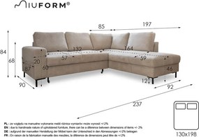 Бежов разтегателен ъглов диван от рипсено кадифе (десен ъгъл) Lofty Lilly – Miuform