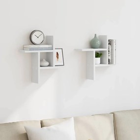 853245 vidaXL Стенни рафтове, 2 бр, бели, 38x12x38 см, инженерно дърво