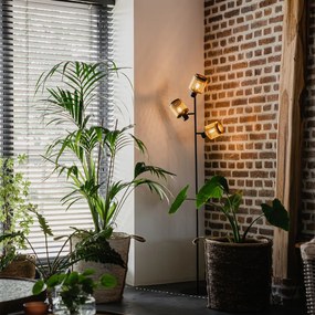 Индустриална подова лампа черна със злато 3-светлина - Kayden