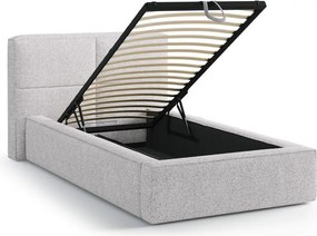 Светлосиво единично легло 90x200 cm тапицирано с място за съхранение с включена подматрачна рамка Darren – Micadoni