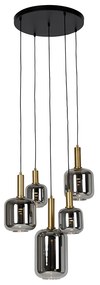 Висяща лампа черна със златно и димно стъкло, включваща 5 PUCC - Zuzanna