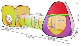 Комплект 2 детски палатки Malatec L2880, Със свързващ тунел, 200 топки, Многоцветен