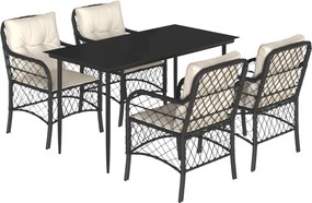 3212084 vidaXL Градински трапезен комплект възглавници 5 части черен полиратан