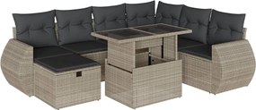 3275162 vidaXL Градински комплект с възглавници, 8 части, светлосив полиратан