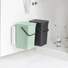 Кош за разделно събиране на боклук Brabantia Sort&Go 1005513, 2x12 л, Монтаж върху врата на кухненски шкаф, Сив/зелен