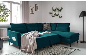 Ъглов разтегателен диван от тюркоазено кадифе L, десен ъгъл Stylish Stan - Miuform
