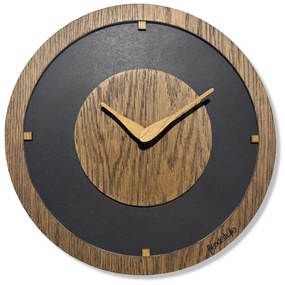 Дървен стенен часовник, изработен от тъмна дъбова дървесина Дъб Поток - 30 cm