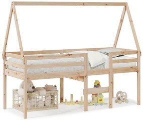 3282095 vidaXL Високо легло с покрив, 80x200 см, борово дърво масив